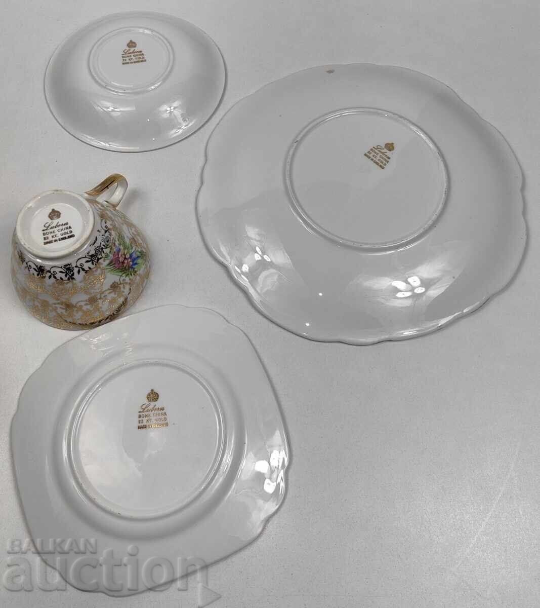 SET CEȘTI CU FARFURIOARE PORȚELAN 22 CARATE AUR LUBERN BONE CHINA - 5