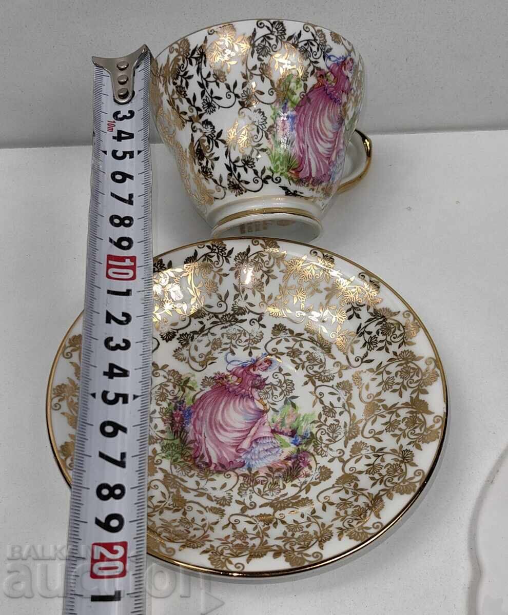 SET CEȘTI CU FARFURIOARE PORȚELAN 22 CARATE AUR LUBERN BONE CHINA - 6