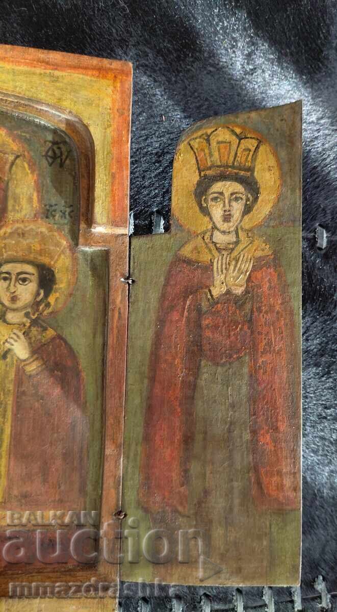 Licitație Veche icoană de casă pictată triptic școală de Tărnovo secolul al XIX-lea Licitație Veche icoană de casă pictată triptic școală de Tărnovo secolul al XIX-lea