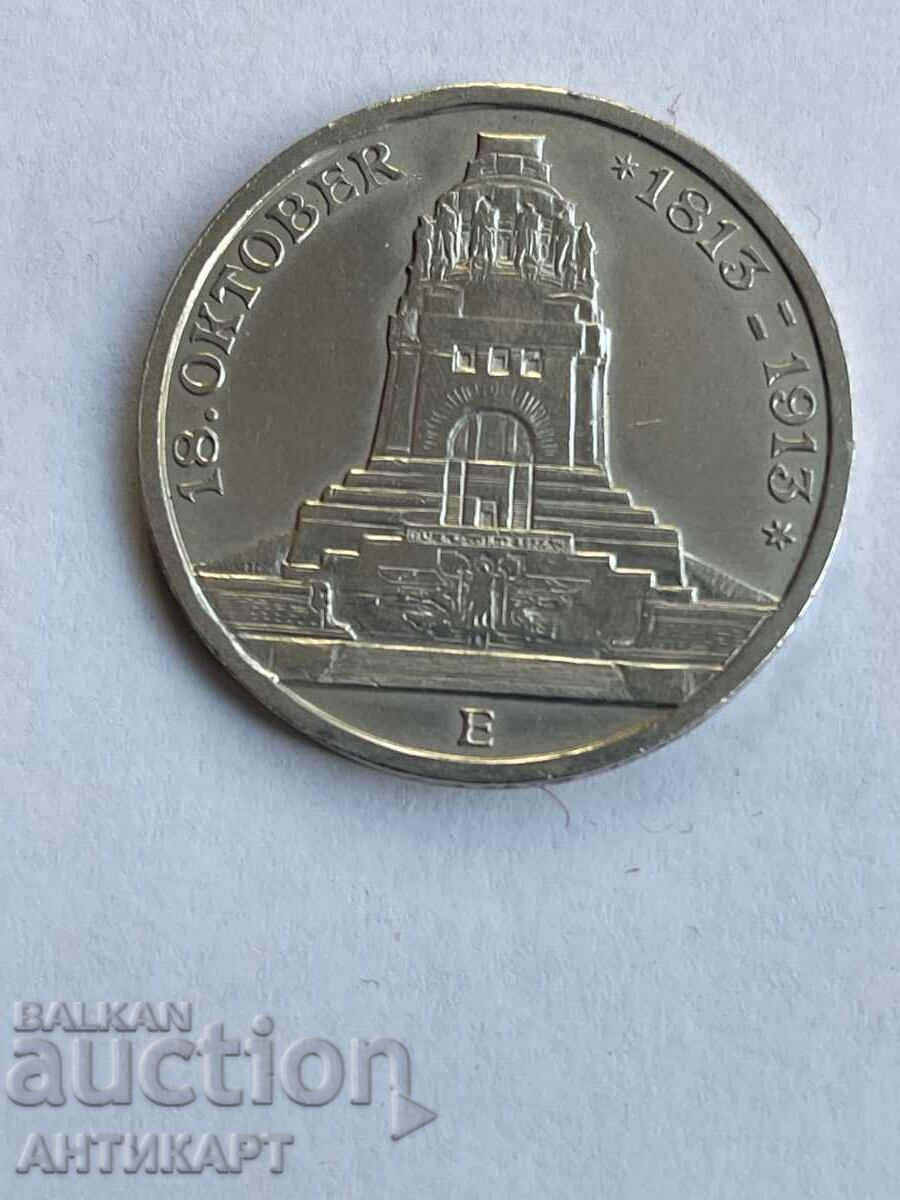 рядка сребърна монета 3 марки 1913 Германия  Саксония