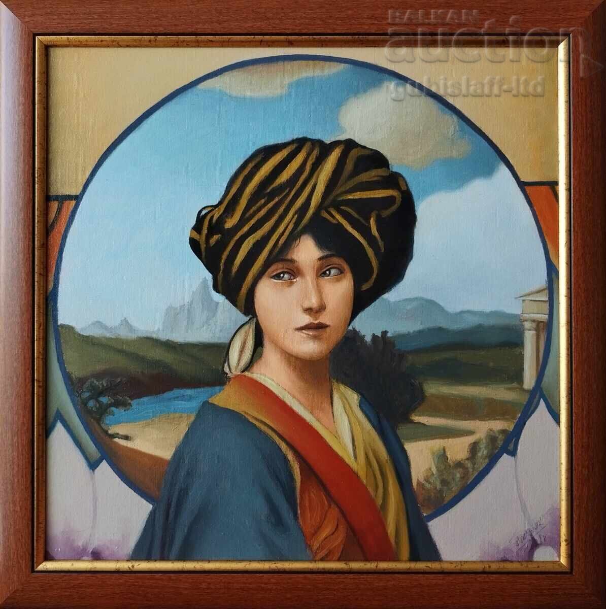 Tablou "Fată cu eșarfă", pictor Pl. Ovcharov, 2023 Tablou "Fată cu eșarfă", pictor Pl. Ovcharov, 2023