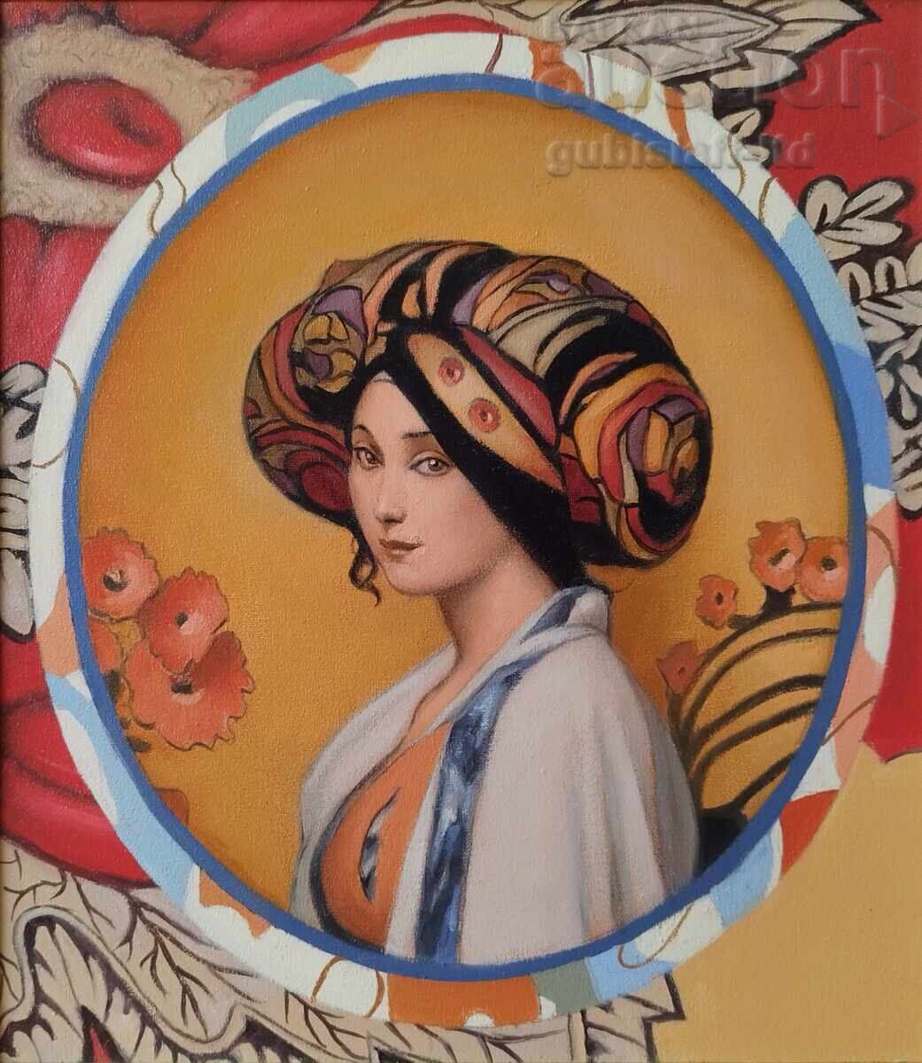 Tablou "Fată cu turban", pictor Pl. Ovcharov, 2023 cu preț € 400.00 | 782.33 BGN