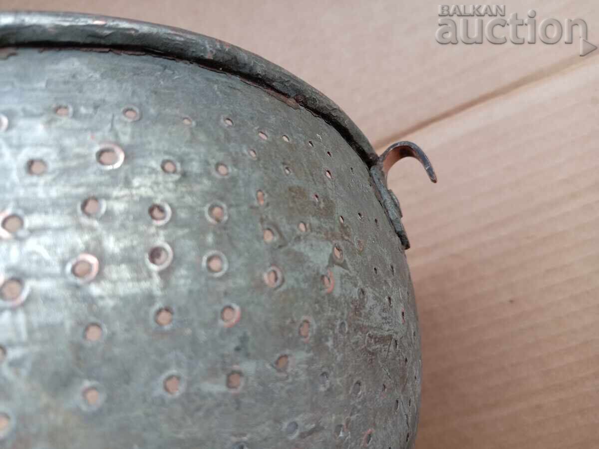 mare strecurătoare veche din cupru vas de aramă sită - 7