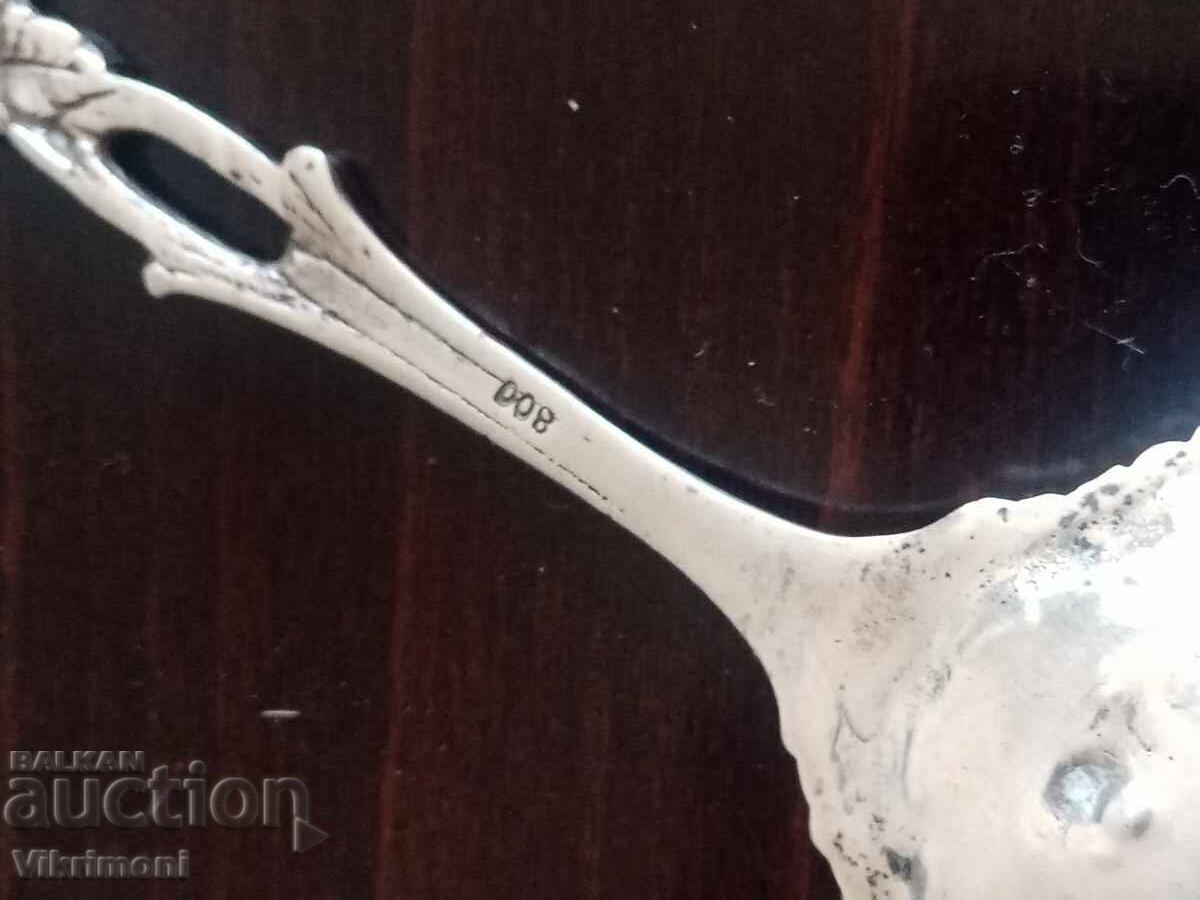 Lingură veche din argint germană mare, pentru înghețată, cremă - 5