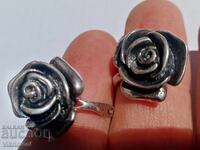 Cercei retro de autor, vechi, din argint, cu trandafiri