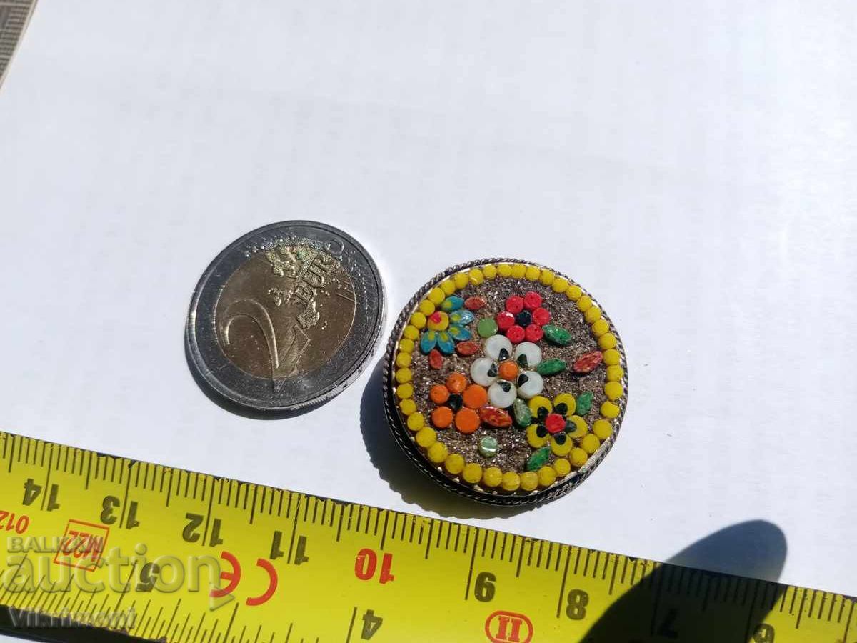 Παλιά καρφίτσα με μωσαϊκό, vintage φλοράλ θέμα - 7