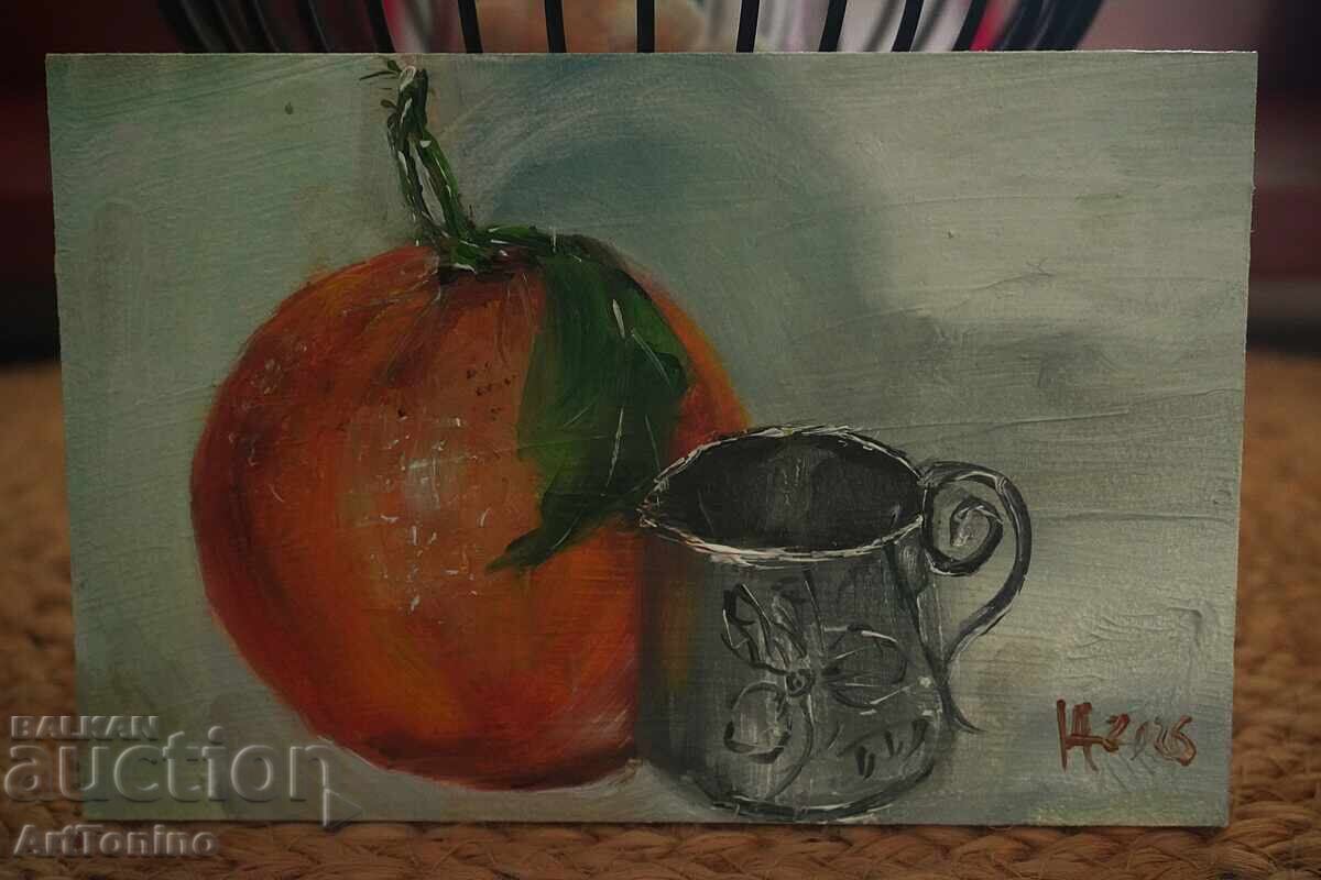 Pictură în ulei - Natură moartă - Portocală și ceașcă - Anton Yordanov - 7