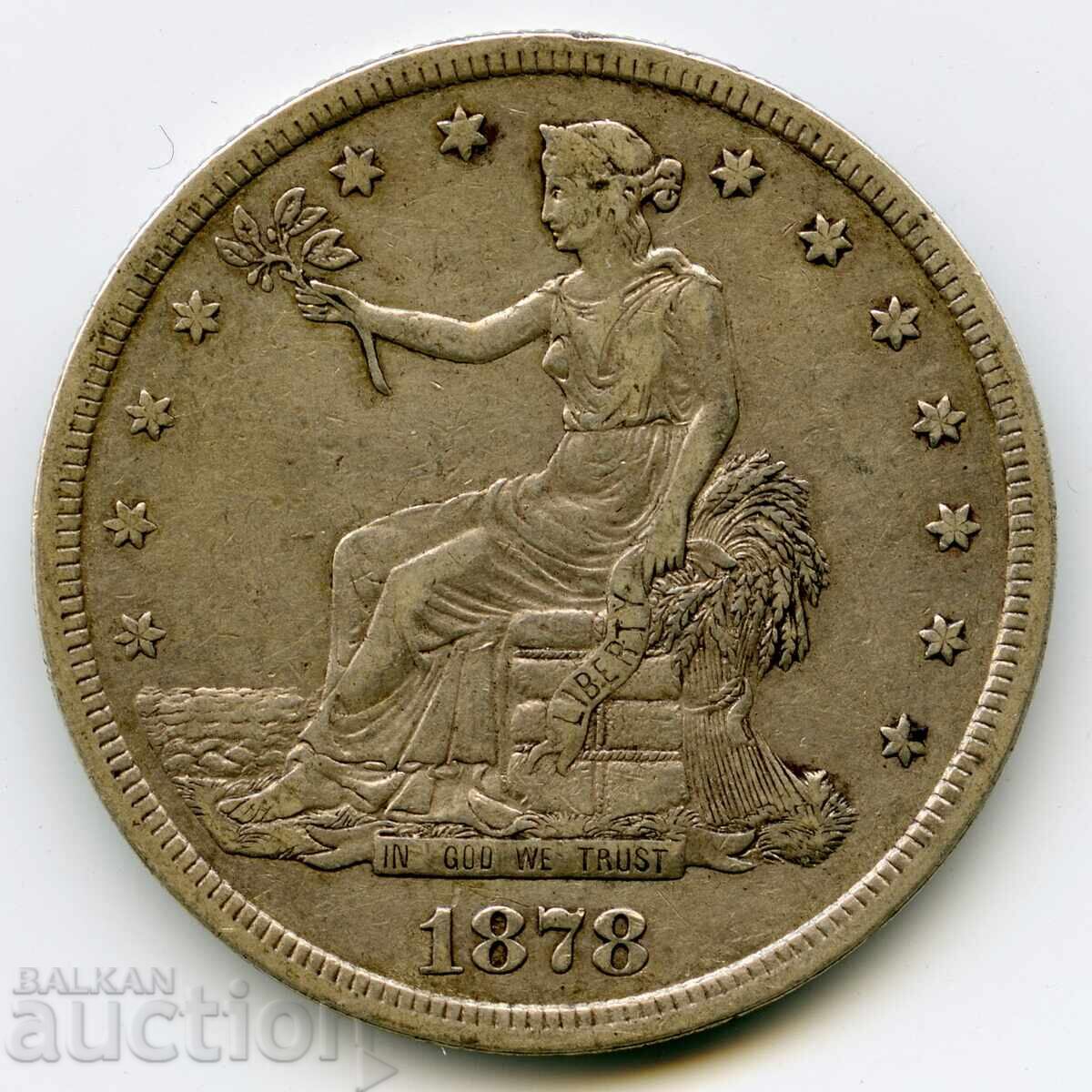 ΗΠΑ Αμερική εμπορικό δολάριο 1878 Ελευθερία σπάνιο ασημένιο νόμισμα ΗΠΑ Αμερική εμπορικό δολάριο 1878 Ελευθερία σπάνιο ασημένιο νόμισμα