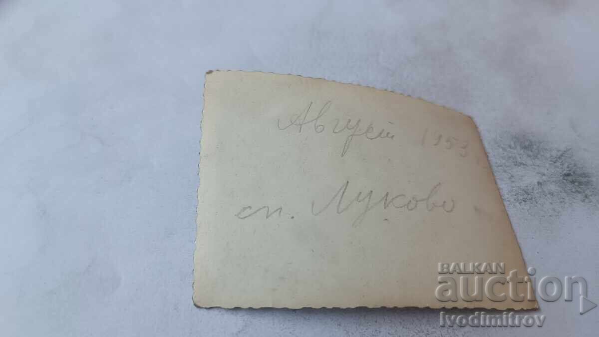 Photo Lukovo bus stop Man and young girl on the grass 1953 with price € 1.17 | 2.29 BGN