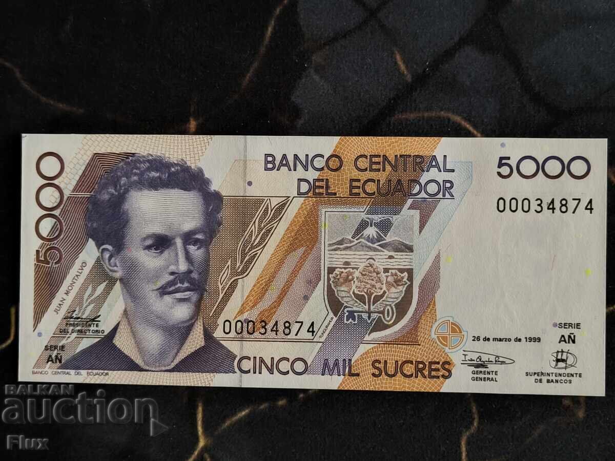 Банкнота - Еквадор - 5000 сукрес UNC | 1999г.