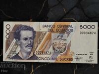 Банкнота - Еквадор - 5000 сукрес UNC | 1999г.