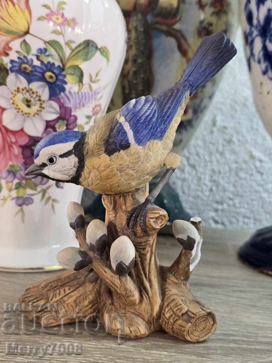 Πορσελάνινη φιγούρα γαλαζοπαπαδίτσας (Blue Tit - Parus caeruleus)!