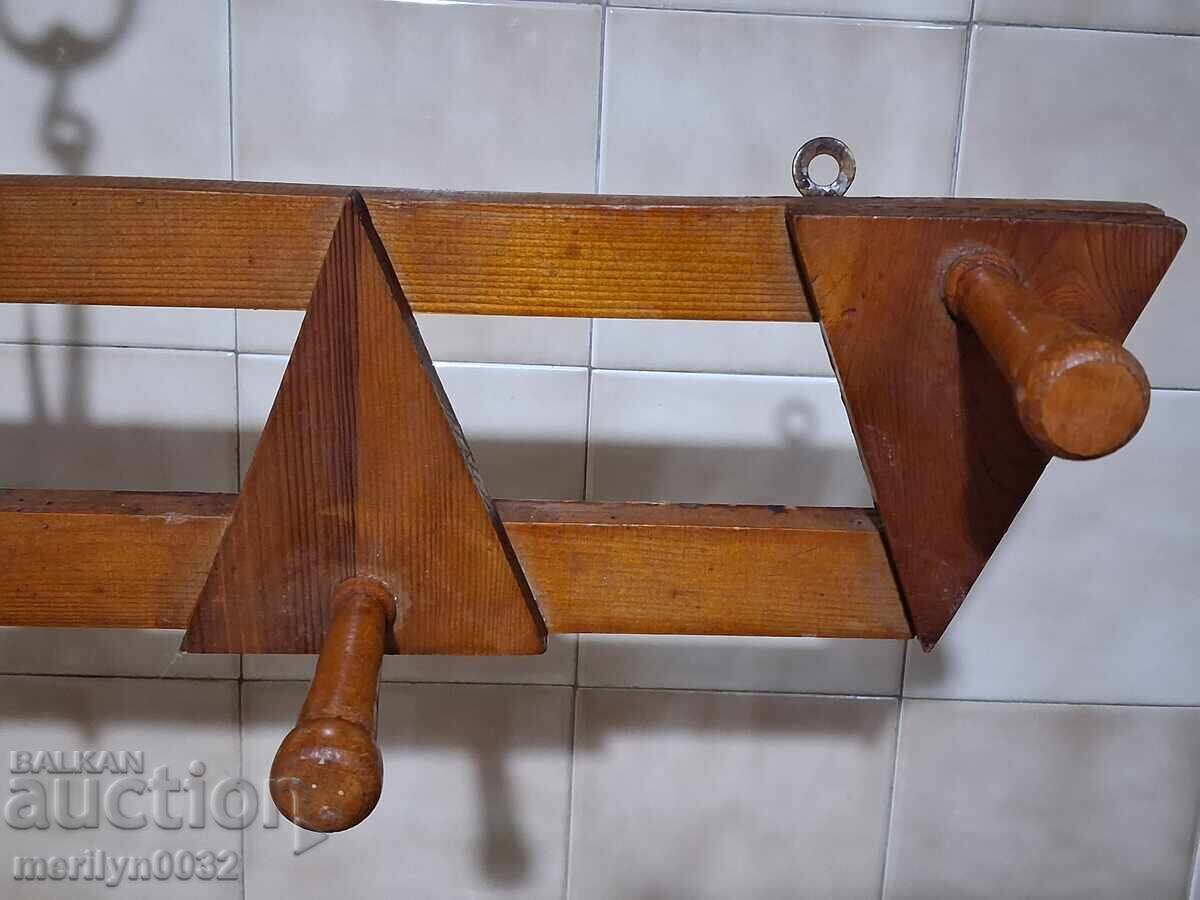 Παλιά κρεμάστρα πρωτόγονη ξύλο σφυρήλατο σίδερο - 7