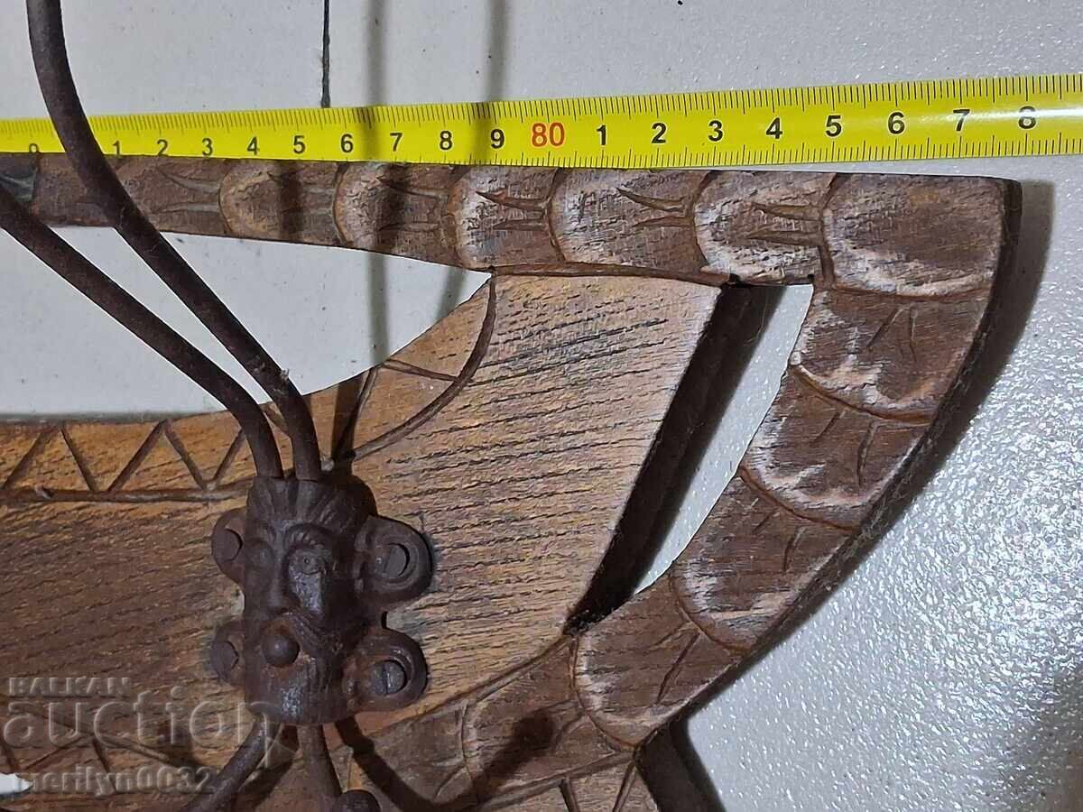Παλιά κρεμάστρα πρωτόγονη ξύλο σφυρήλατο σίδερο - 5