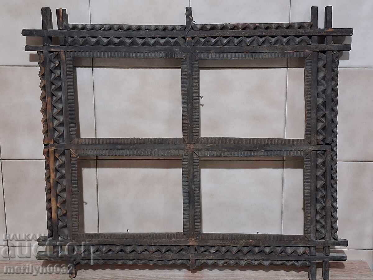 Shepherd's wood carving frame early 20th century photo