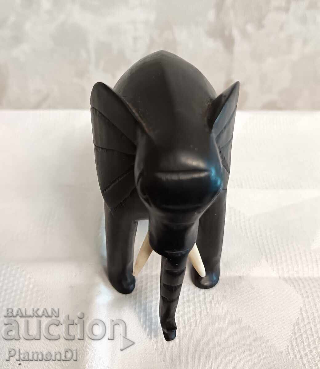 Hand-carved ebony and bone elephant - vintage figurine - 5