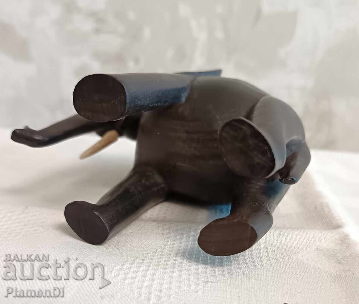 Elefant sculptat manual din abanos și os - figurină vintage - 6
