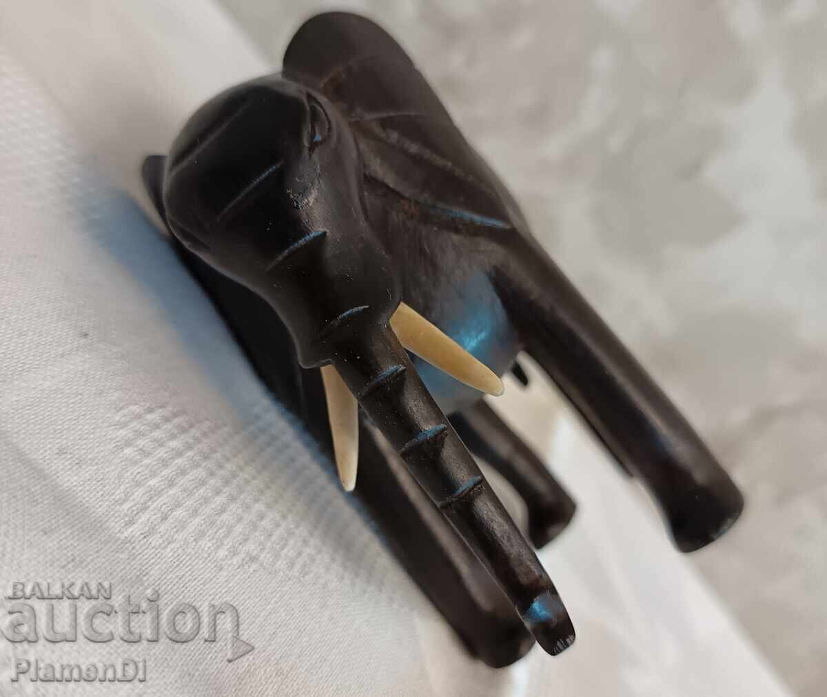 Hand-carved ebony and bone elephant - vintage figurine - 7