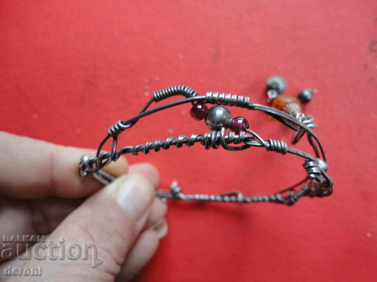 Incredible designer silver bracelet with amber - 5