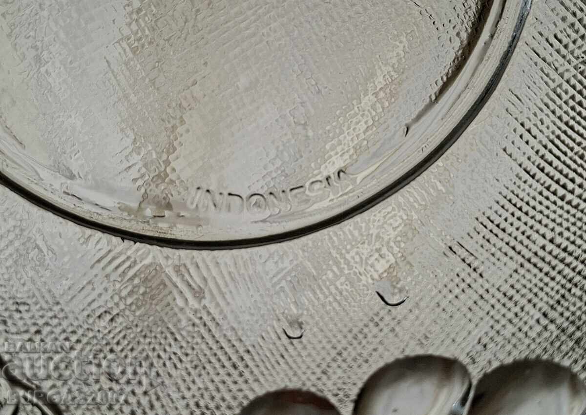 Licitație Fructieră mare din sticlă, diam. 32 cm., INDONESIA Licitație Fructieră mare din sticlă, diam. 32 cm., INDONESIA