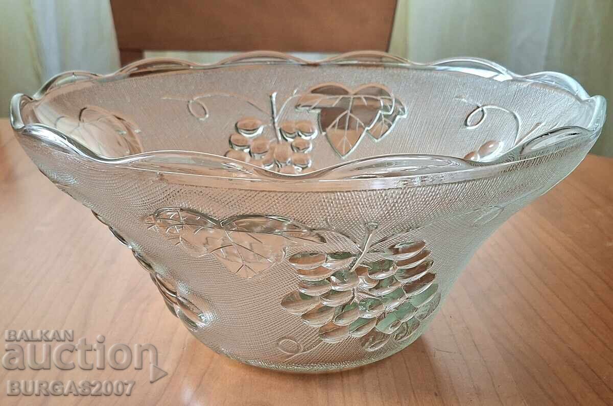 Fructieră mare din sticlă, diam. 32 cm., INDONESIA Fructieră mare din sticlă, diam. 32 cm., INDONESIA