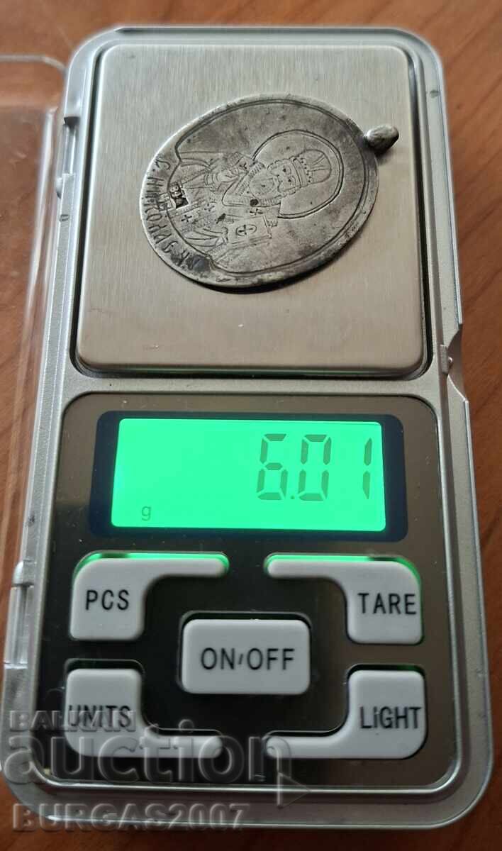 Доставка на Сребърен медальон, Св. Николай, Царска Русия, маркировка 84