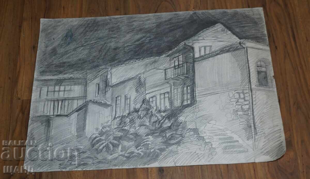 Desen vechi mare de maestru în creion casă veche