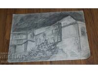 Desen vechi mare de maestru în creion casă veche
