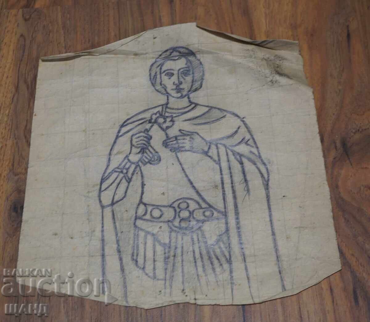 Vechi Maestru dublu desen creion icoana sfânt Vechi Maestru dublu desen creion icoana sfânt