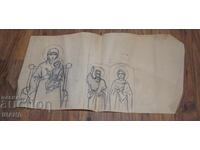 Vechi Maestru dublu desen creion icoana sfânt