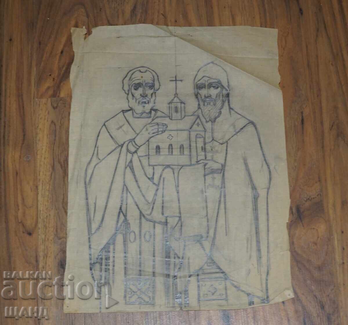 Old Master Drawing pencil icon saint monastery