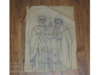 Desen vechi de maestru în creion icoană sfânt mănăstire