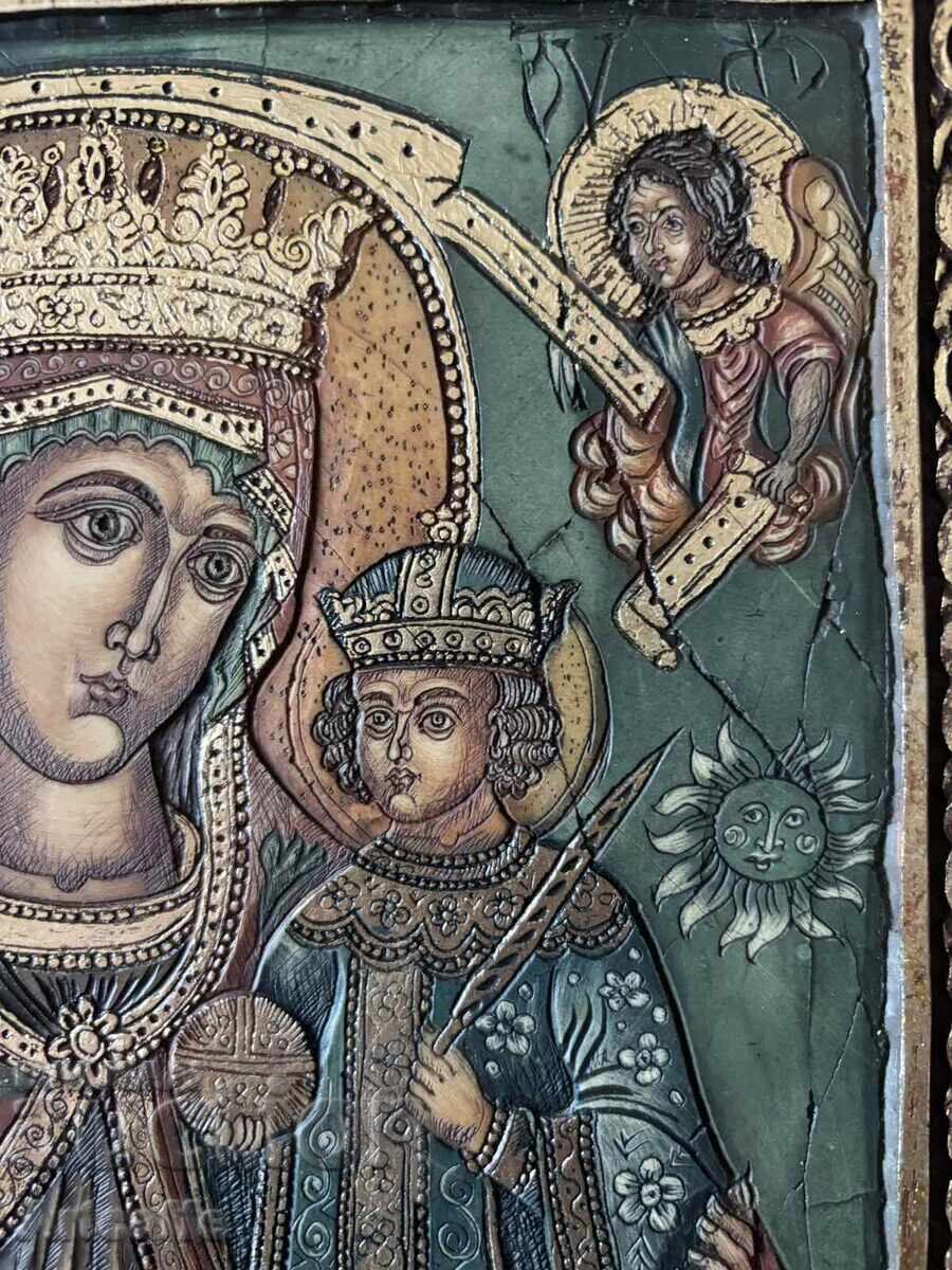 Παράδοση Σταύρος Καλίνος - Εικόνα Παναγίας ξυλόγλυπτη υπογεγραμμένη