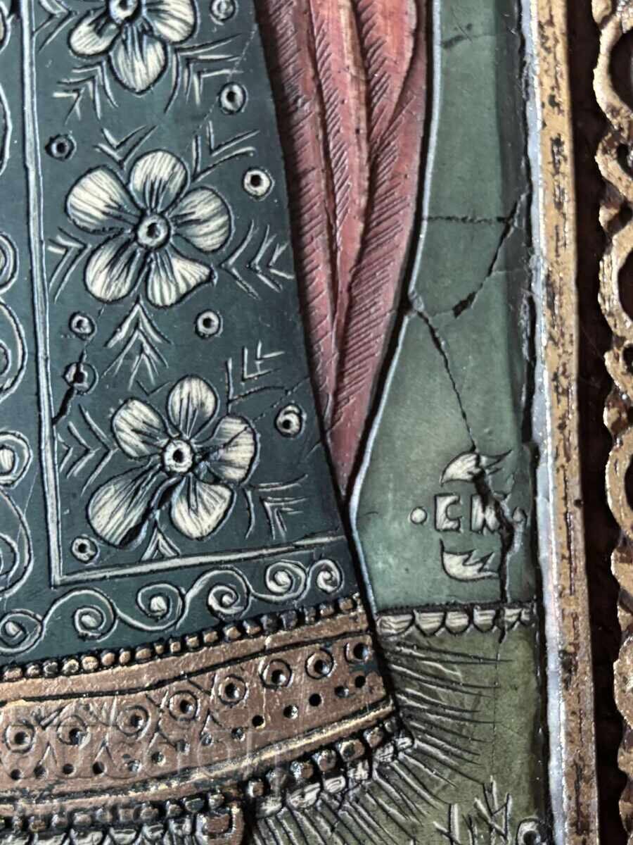 Σταύρος Καλίνος - Εικόνα Παναγίας ξυλόγλυπτη υπογεγραμμένη - 5