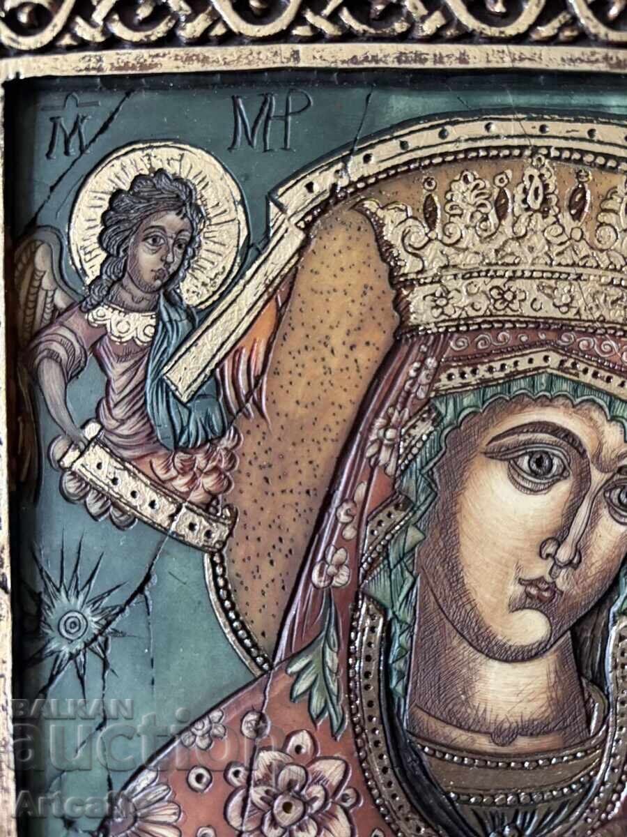 Σταύρος Καλίνος - Εικόνα Παναγίας ξυλόγλυπτη υπογεγραμμένη - 6