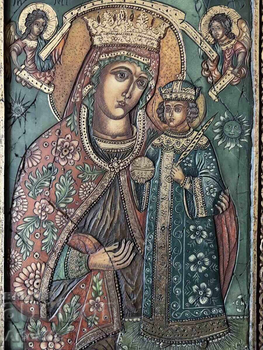 Σταύρος Καλίνος - Εικόνα Παναγίας ξυλόγλυπτη υπογεγραμμένη