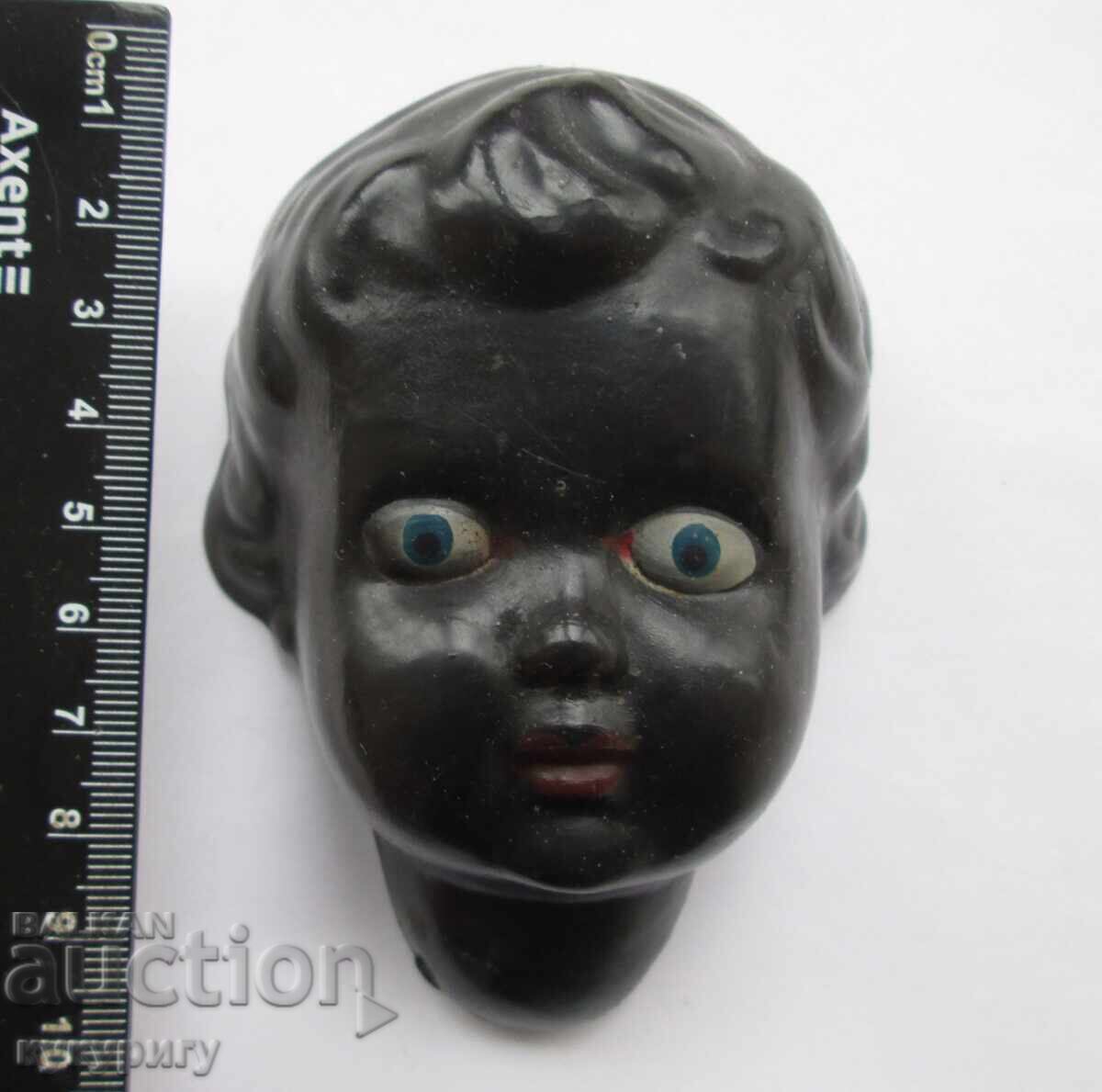 Cap vechi de păpușă neagră din papier-mâché - 7