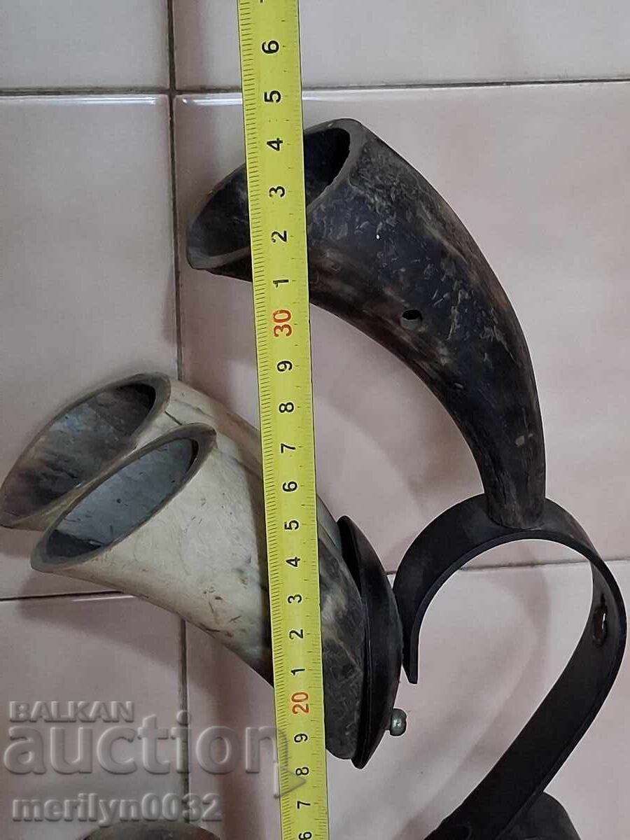 Σοβιετικό κηροπήγιο από σφυρήλατο σίδερο με θήκες από κέρατο αγελάδας - 6