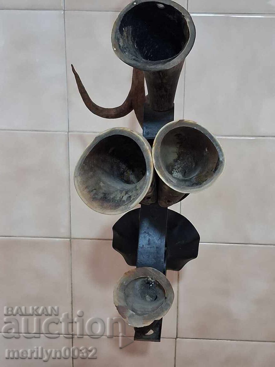 Σοβιετικό κηροπήγιο από σφυρήλατο σίδερο με θήκες από κέρατο αγελάδας - 7