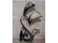 Σοβιετικό κηροπήγιο από σφυρήλατο σίδερο με θήκες από κέρατο αγελάδας