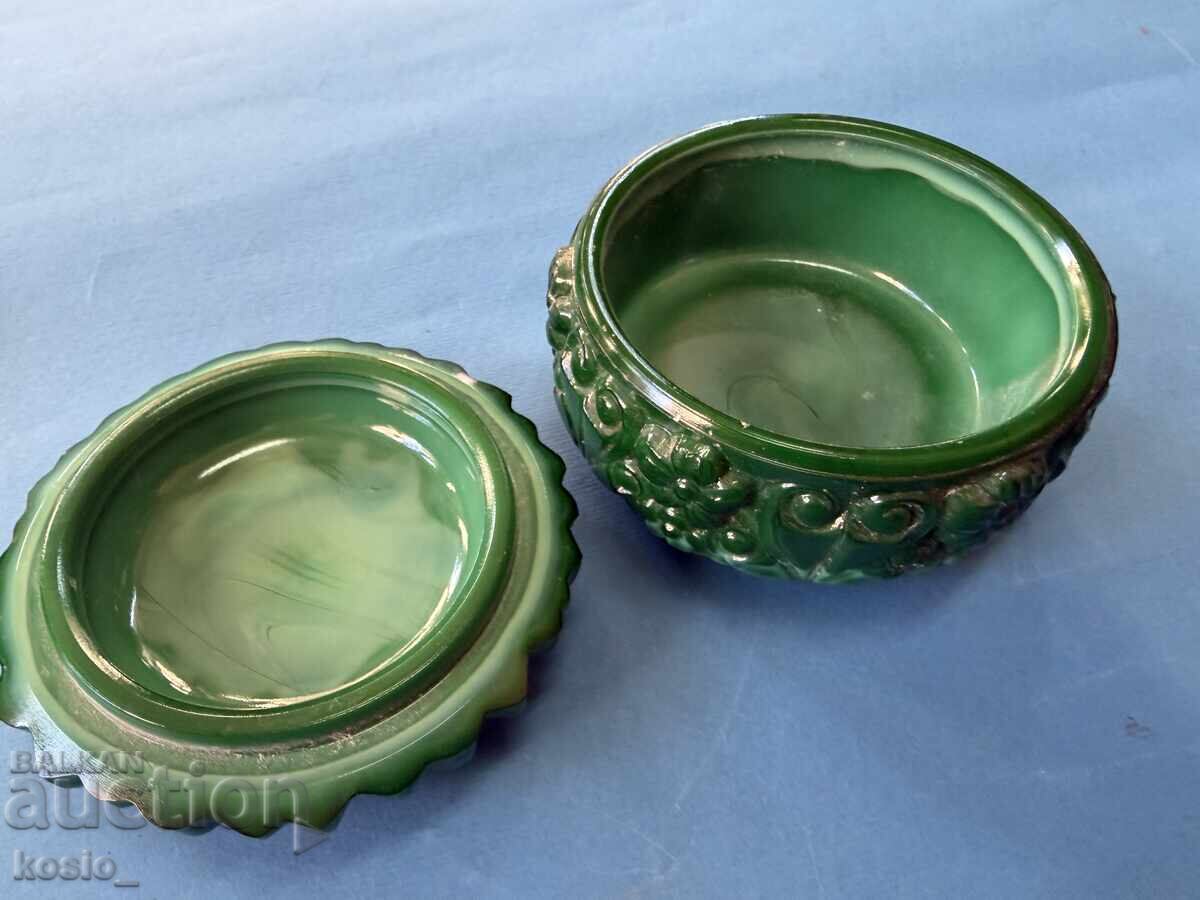 Bohemia green glass box with price € 38.00 | 74.32 BGN