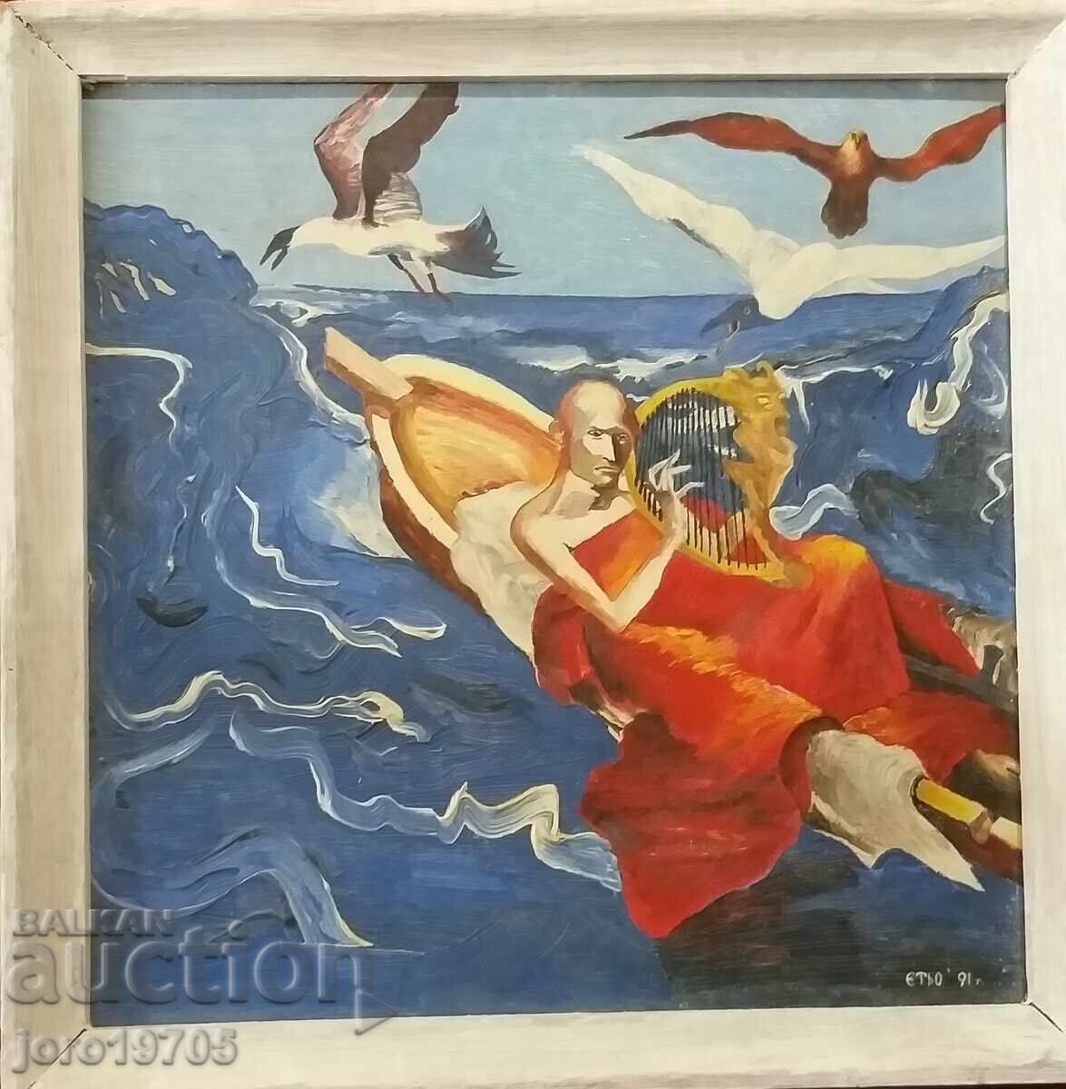 pictură veche în ulei, 1991, autor bulgar - 5