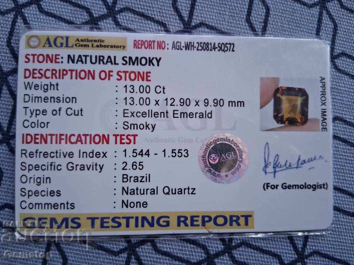 Παράδοση ΧΕ! 13.00ct φυσικός καπνιστός χαλαζίας πιστ. AGL από 1€!