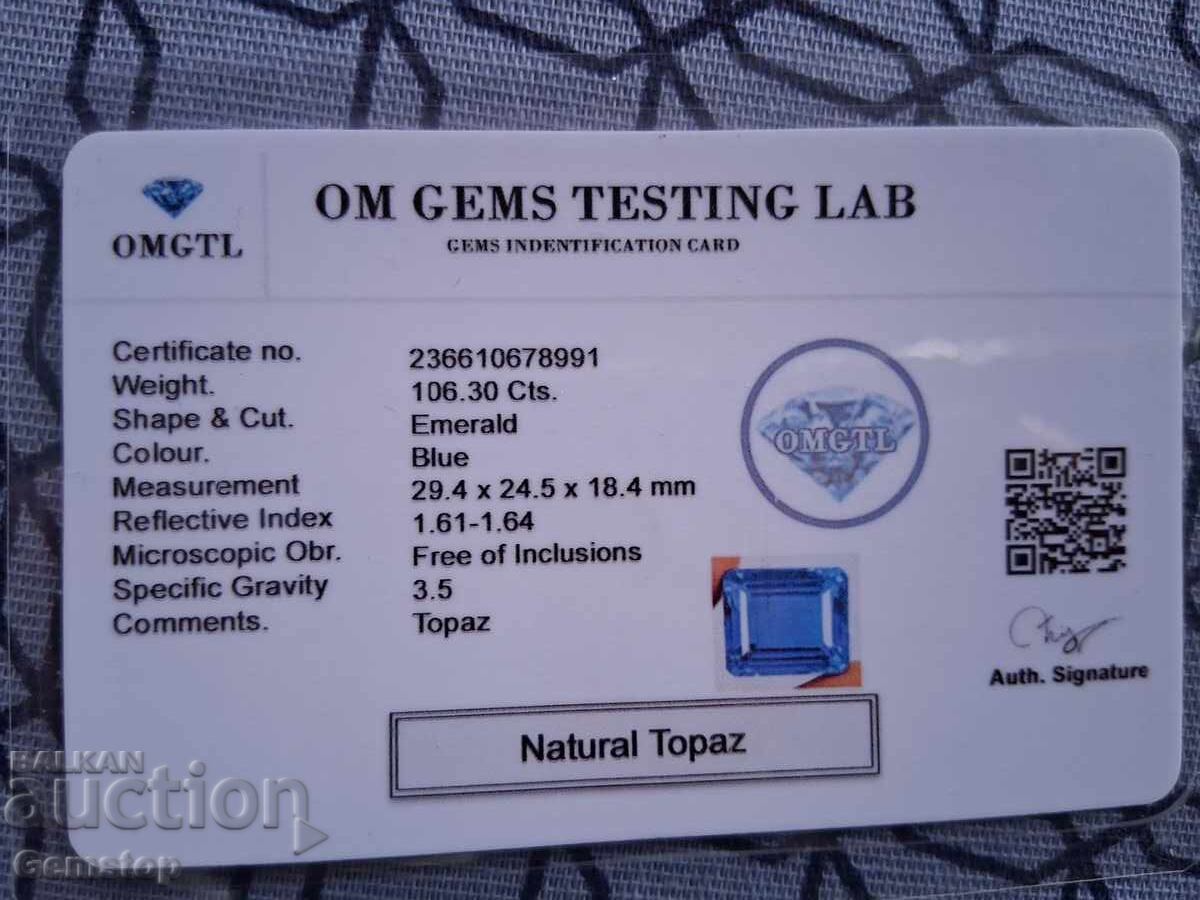ΧΑ! 106.30ct φυσικό τοπάζι σμαραγδί με πιστοποίηση OMGTL από 1€! - 5