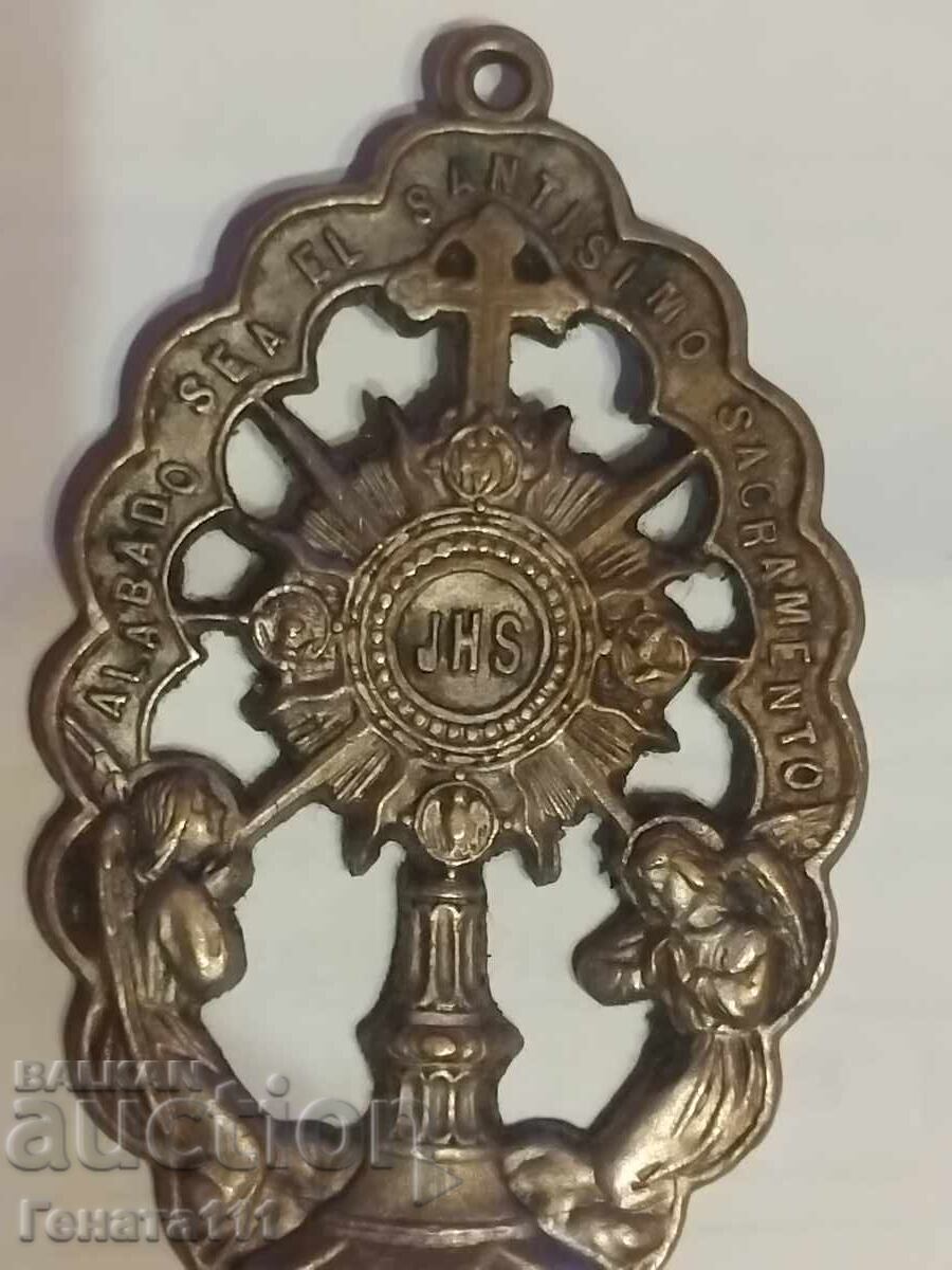 Licitație Medalion vechi cu medalie Sfânta Împărtășanie Licitație Medalion vechi cu medalie Sfânta Împărtășanie