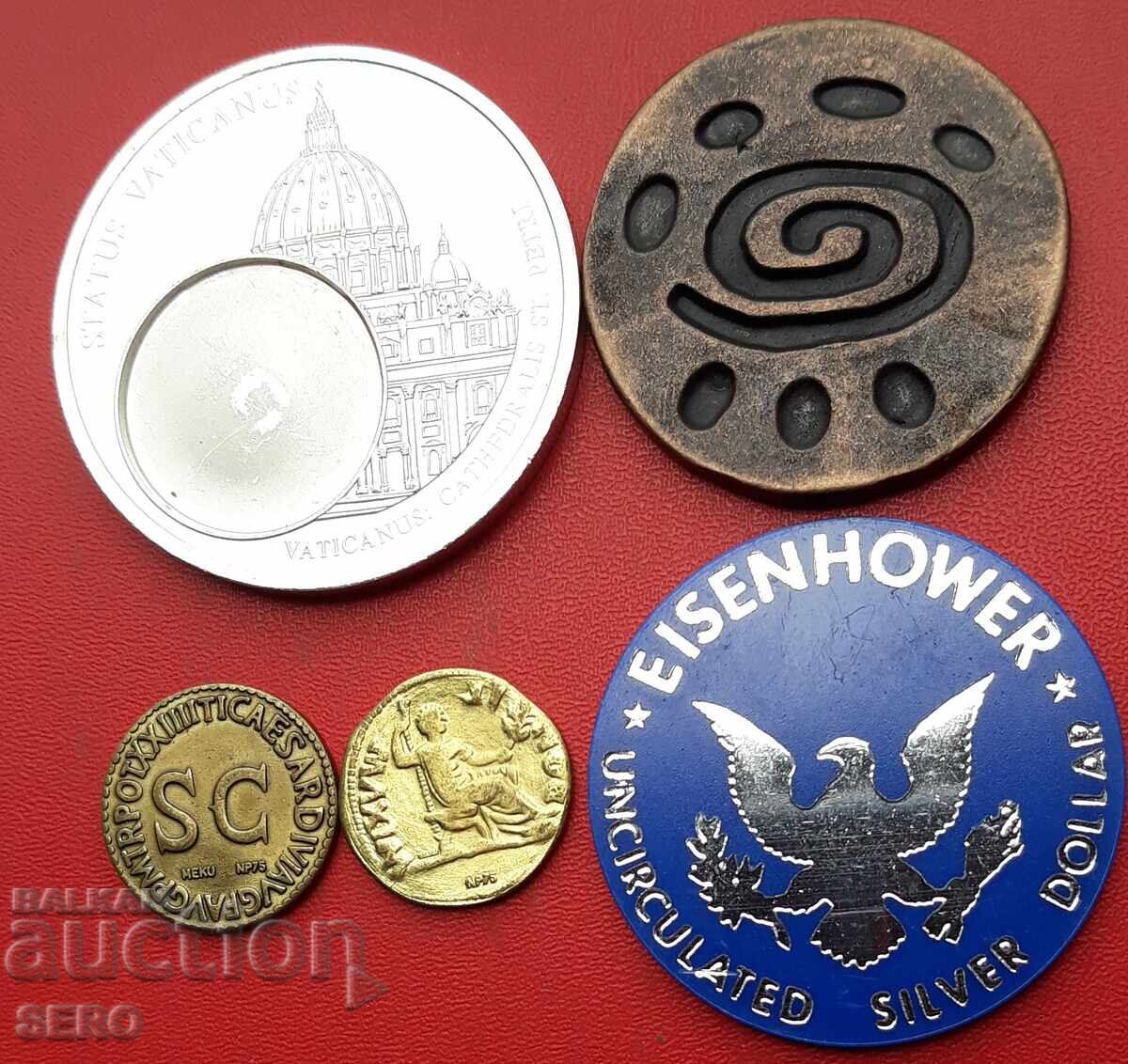 Medal-Mixed lot of medals, coin replicas, plaque