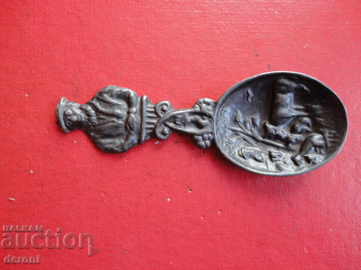 Αντίκα ανάγλυφο κασσιτερένιο κουταλάκι κουτάλι - 6