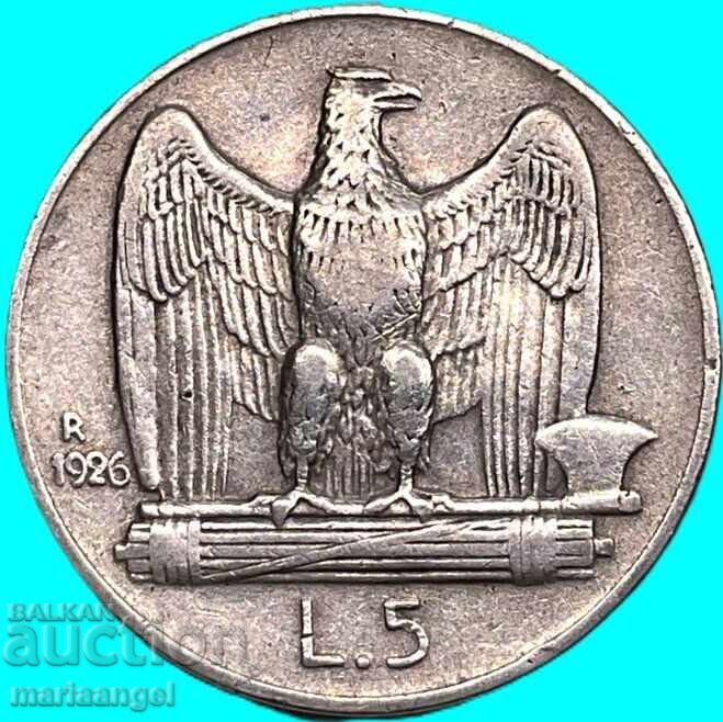 5 Λίρες 1926 Ιταλία Βίκτωρ Εμμανουήλ ασήμι - σπάνια χρονολογία