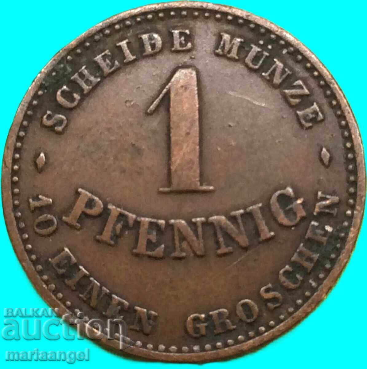 Licitație 1 Pfennig 1868 Gotha-Saxe „Zâmbet” monedă de cupru de stat german