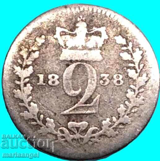 Ηνωμένο Βασίλειο 2 πένες 1838 Μαούντι Βικτώρια σπάνιο